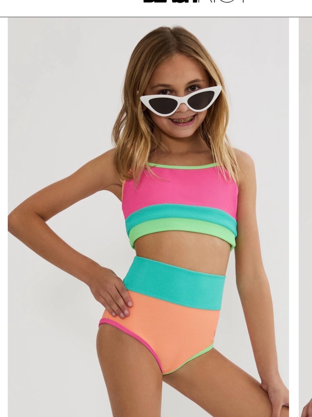 Beach Riot Little Eva & Emmie Set Aqua Haze Colorblock girls swim bikini 5/6